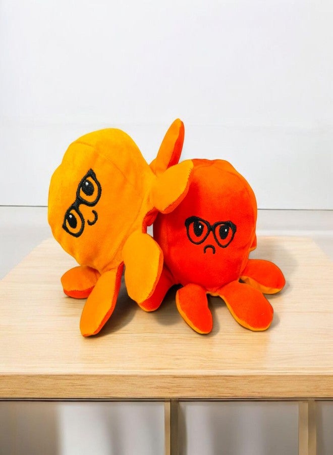 Yey Reversible Octopus Plush Toy - Soft Stuffed Animal for Kids, Babies, Boys & Girls - Mood Toy, Sensory Fidget Plush - Angry Orange & Happy Yellow - 7 Inch Room Decor (Orange-Yellow) - Image 1